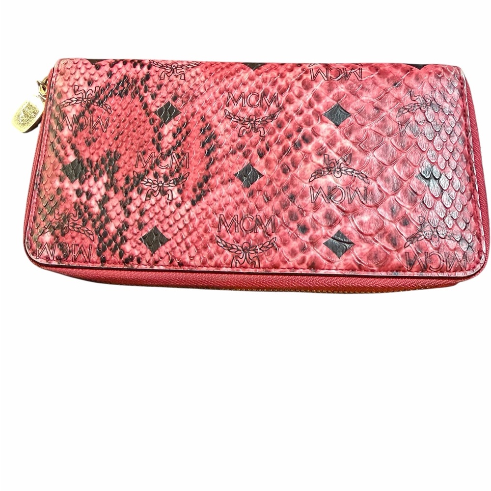 Authentic MCM Pink Studded Python Print Visetos Z… - image 2
